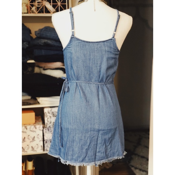 NWT Cute Denim Asymmetrical Wrap Mini Dress - Picture 3 of 3